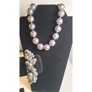 Vintage Silvertone Beaded Necklace & Matching Beaded Bracelet Set Classy